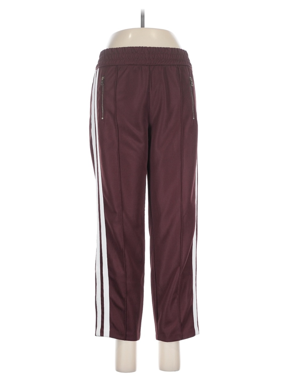 AllSaints Women's Burgundy Track Pants with White Side Stripes
